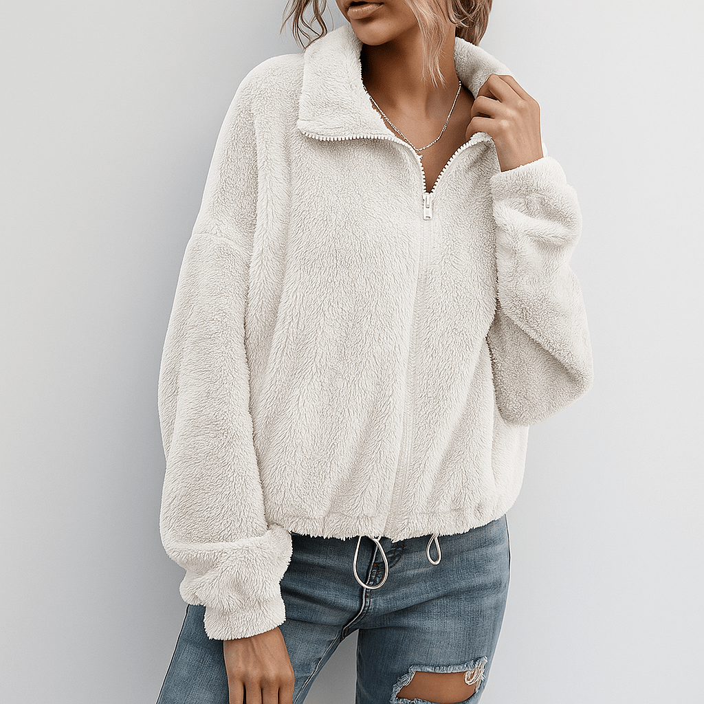 Cozy Zip-Up Jacket with Soft Collar - Fashionable and Warm