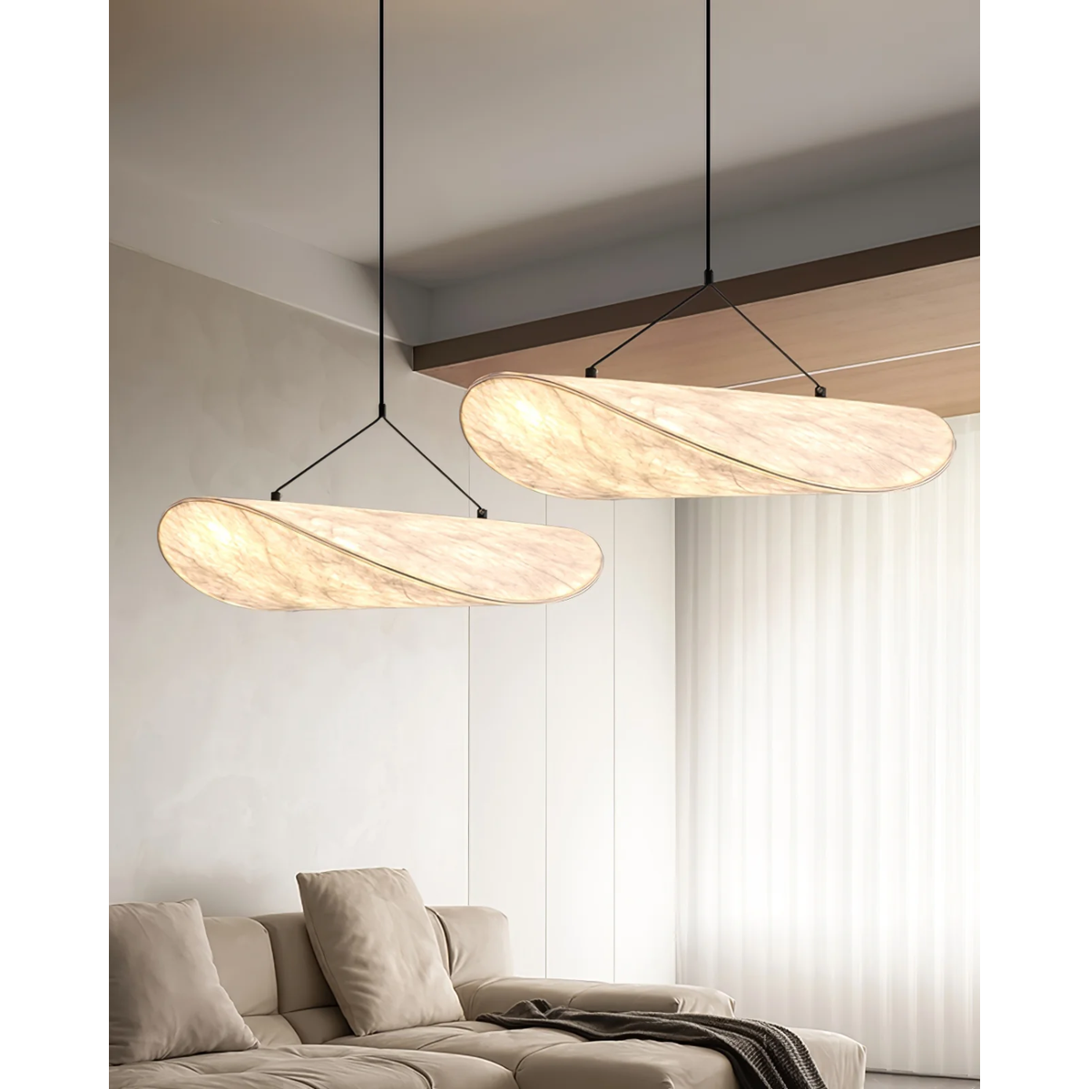 Pendant Light with Sculptural Ribbon Shade and Textured Diffuser for Bathroom Fixtures - Image 8