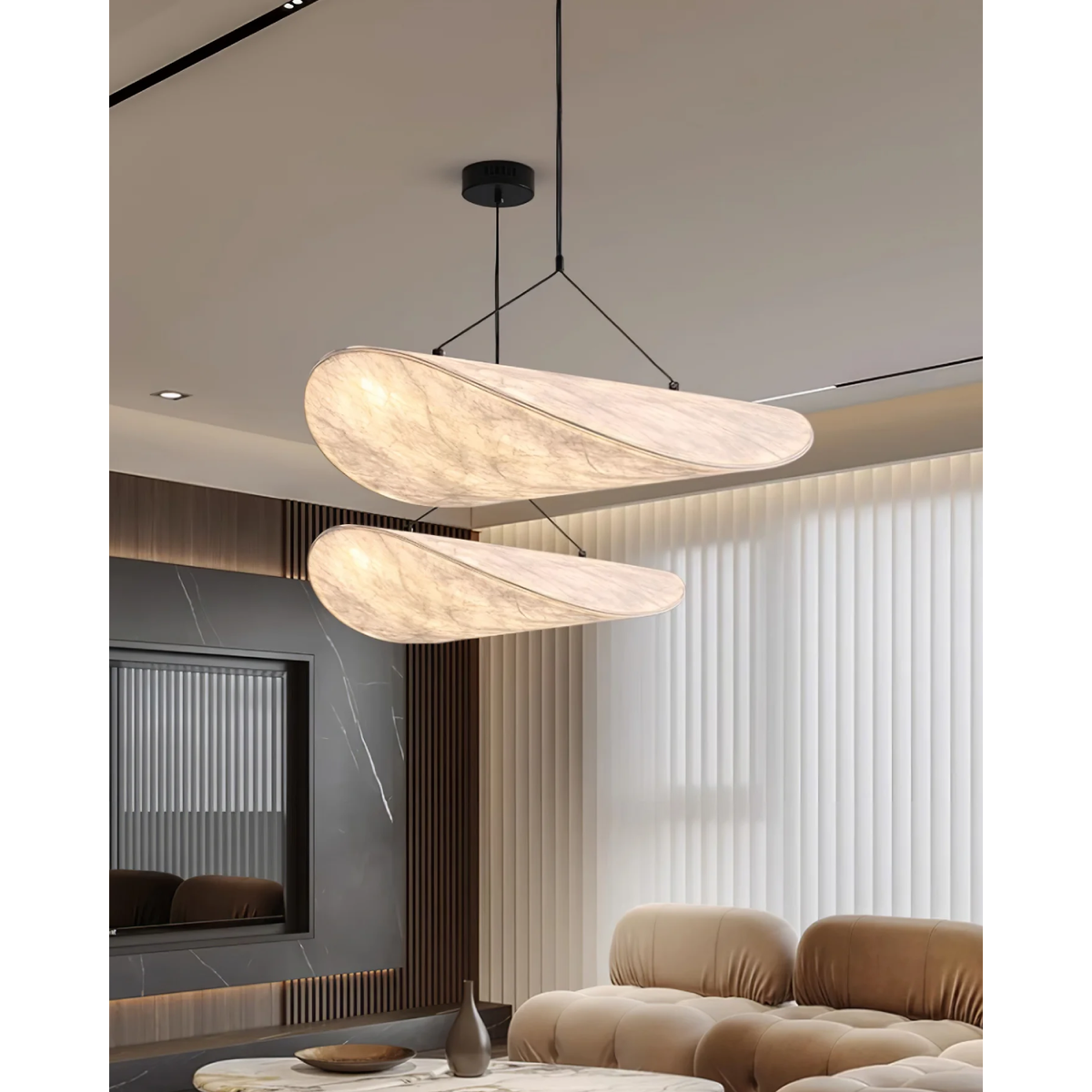 Pendant Light with Sculptural Ribbon Shade and Textured Diffuser for Bathroom Fixtures - Image 9