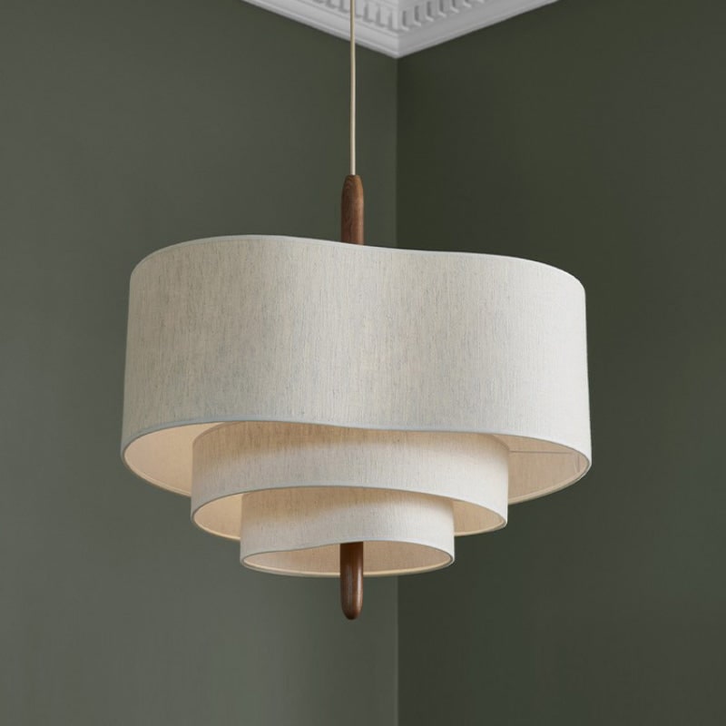 Pendant Light with Tiered Fabric Shades and Wooden Rod for Living Room - Image 5
