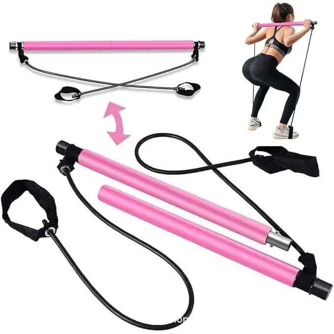 Pilates Bar Kit Portable Training Detachable Foam Grip Resistance Bands - Image 4
