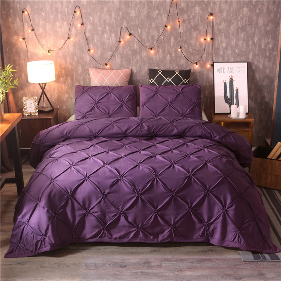 Pintuck Duvet Cover Set with Matching Pillowcases King Size Comforter Doona - Image 6