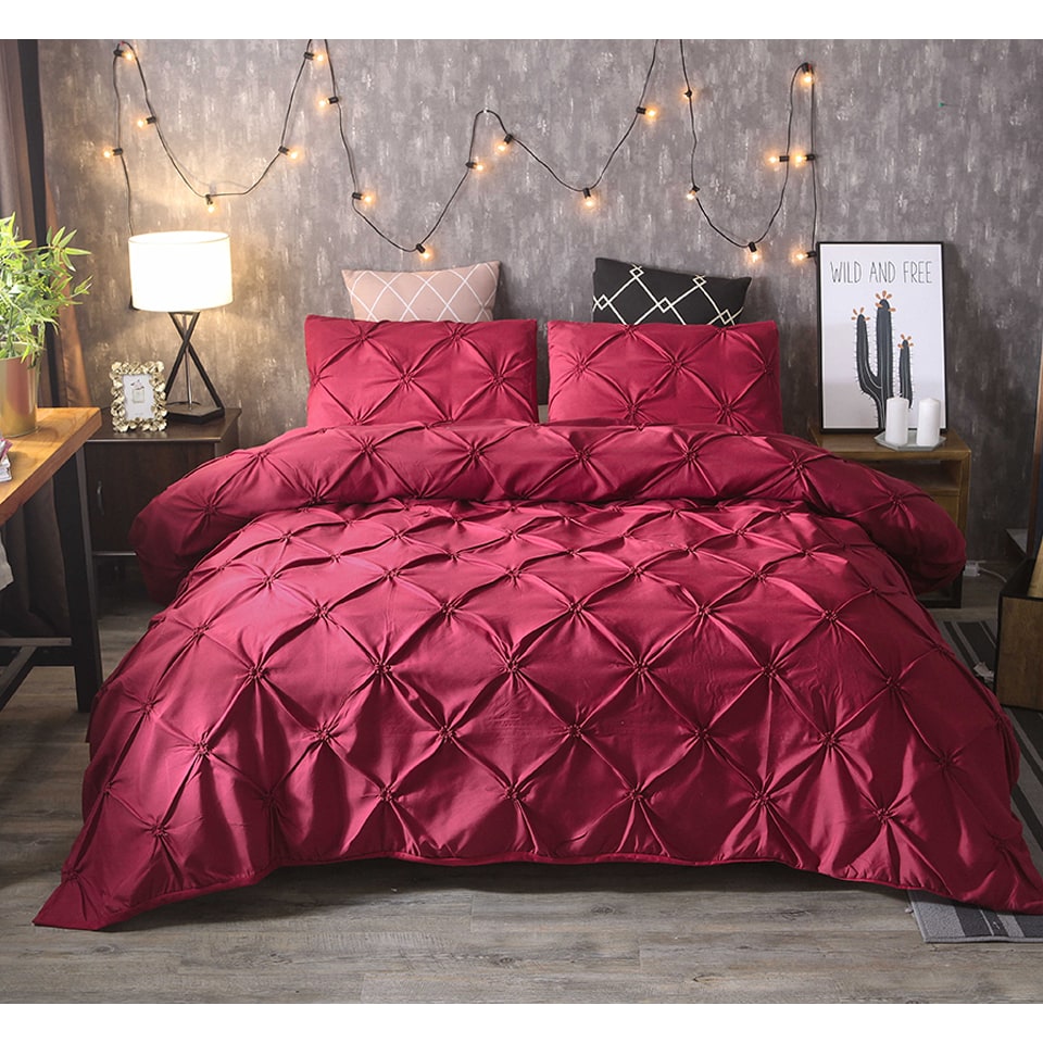 Pintuck Duvet Cover Set with Matching Pillowcases King Size Comforter Doona - Image 7
