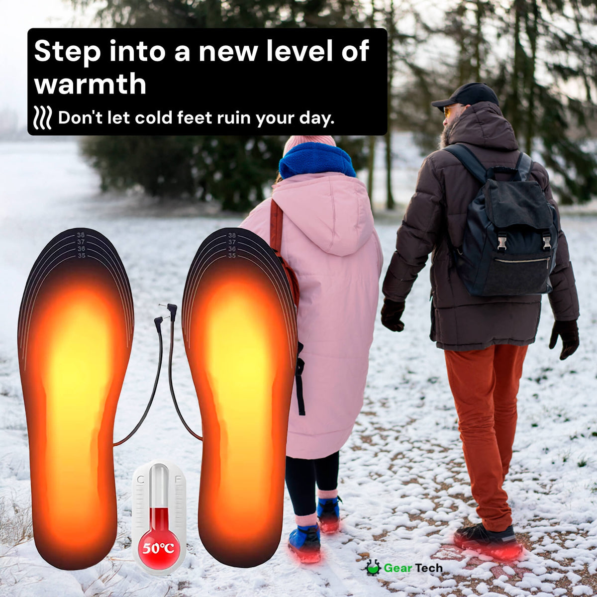 Plantar Fascia Insoles with High Arch Support and USB Heated for Winter Warmth - Image 2
