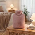 Plush Hot Water Bottle Heat Therapy Bag Faux Fur Removable Cover Portable 2 Liter - Image 1