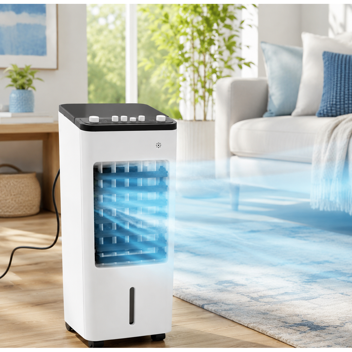 Portable Air Conditioner Evaporative Cooler with Fan and Humidifier on Wheels - Image 1