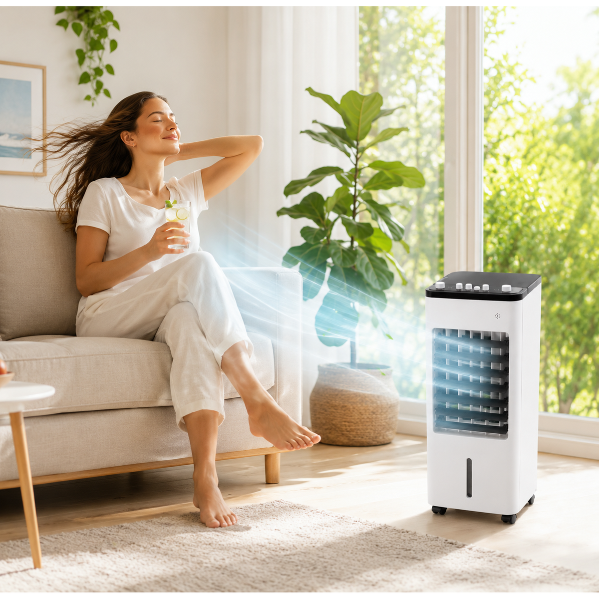 Portable Air Conditioner Evaporative Cooler with Fan and Humidifier on Wheels - Image 2