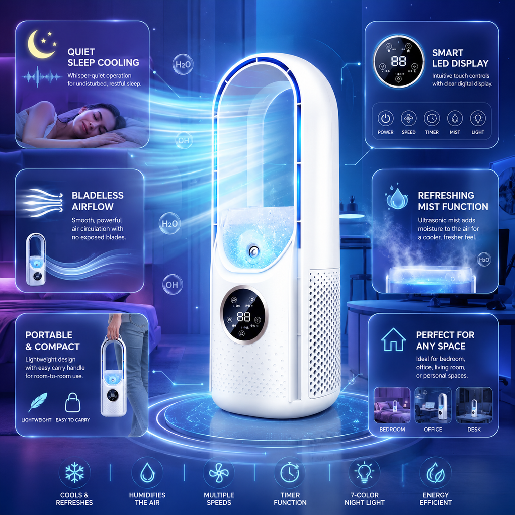 Portable Air Cooler with Bladeless Design Water Tank and LED Display - Image 4