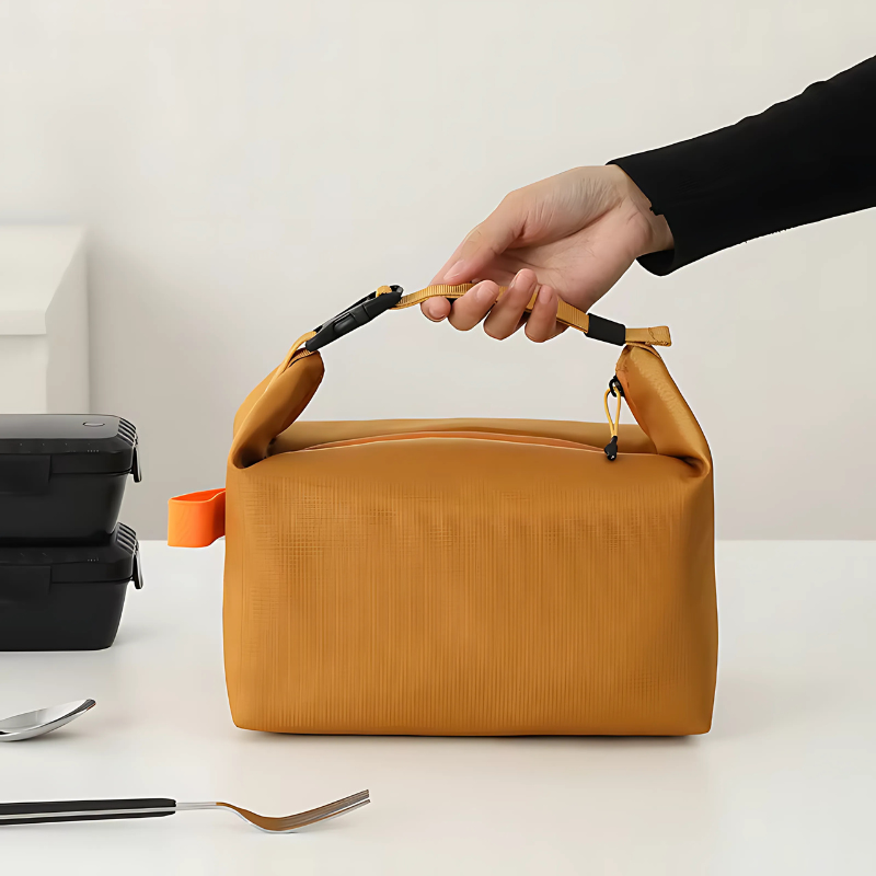 Portable Insulated Lunch Bag Zipper Foldable Buckle Polyester Adjustable Handle Zippered - Image 2