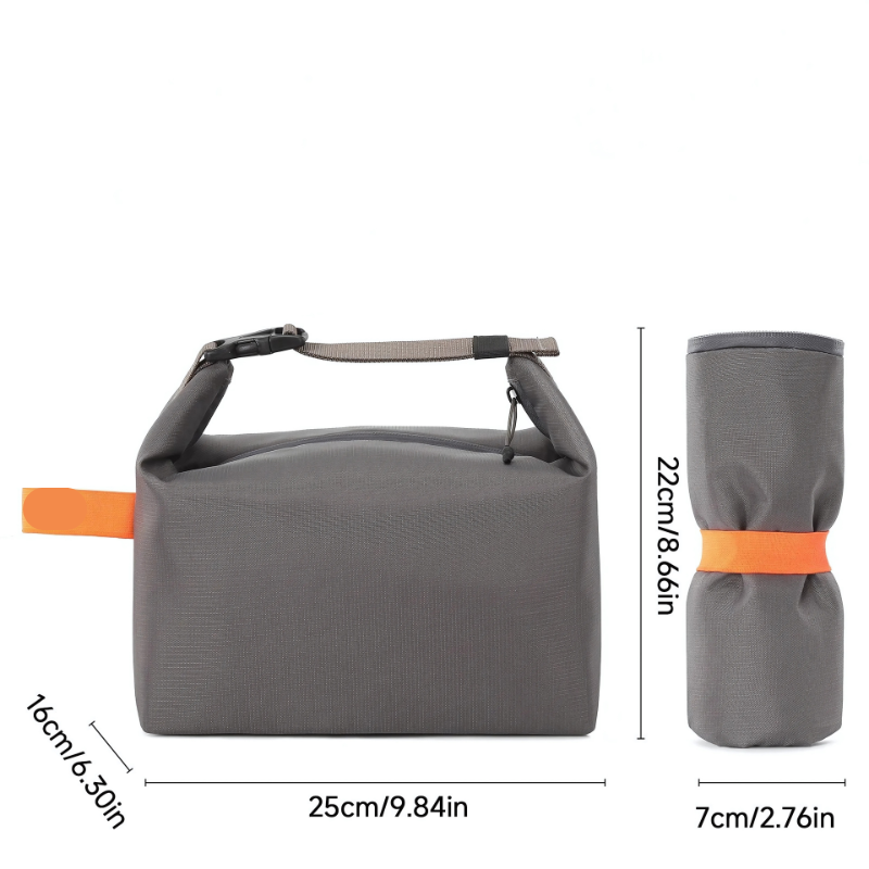 Portable Insulated Lunch Bag Zipper Foldable Buckle Polyester Adjustable Handle Zippered - Image 3
