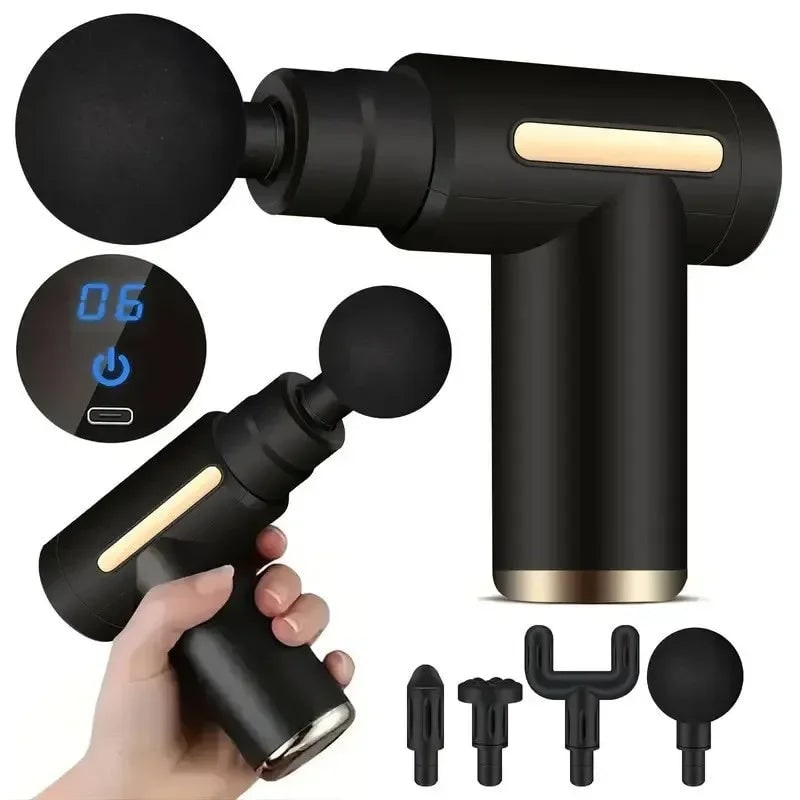 Portable Mini Handheld Massage Gun USB Rechargeable LED Display Four Heads - Image 1