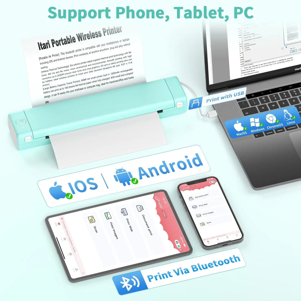 Portable Printer Bluetooth No Ink Thermal A4 Wireless Travel Mobile Connectivity - Image 5