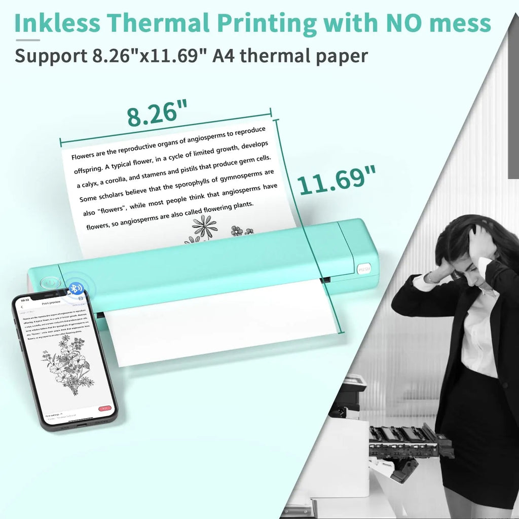 Portable Printer Bluetooth No Ink Thermal A4 Wireless Travel Mobile Connectivity - Image 7