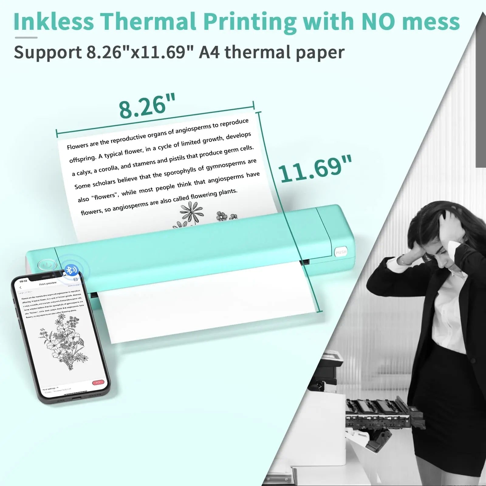 Portable Printer Bluetooth No Ink Thermal A4 Wireless Travel Mobile Connectivity - Image 7