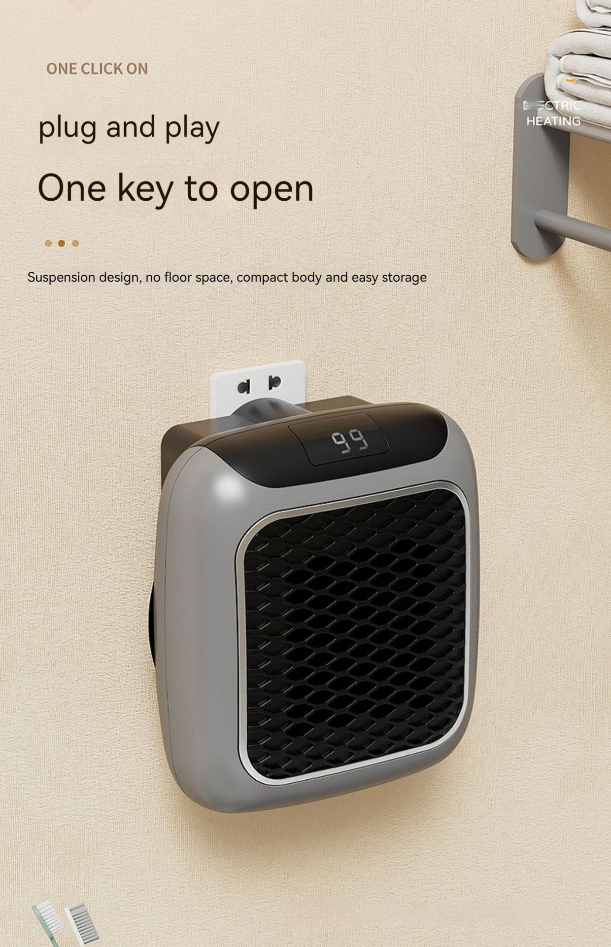 Portable Space Heater with Wall Mounted Plug in Design and Digital LED Display - Image 2