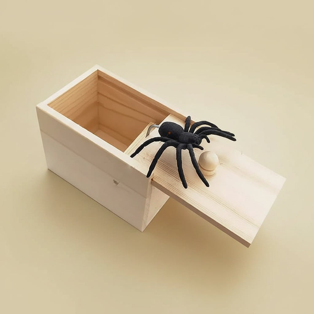 Prank Gag Gift Box Spider Toy with Wooden Jump Scare Mechanism and Surprise Funny - Image 1