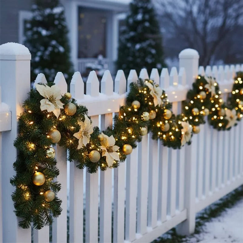 Pre-Lit Christmas Garland with Lights Warm White LED and Ornaments for Mantle - Image 12