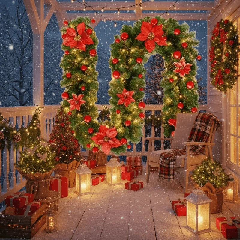 Pre-Lit Christmas Garland with Lights Warm White LED and Ornaments for Mantle - Image 3