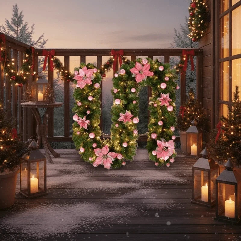 Pre-Lit Christmas Garland with Lights Warm White LED and Ornaments for Mantle - Image 6