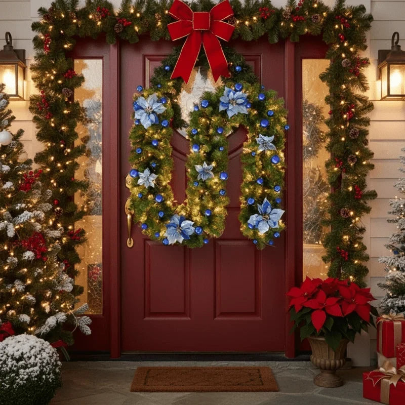 Pre-Lit Christmas Garland with Lights Warm White LED and Ornaments for Mantle - Image 7