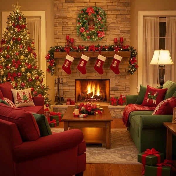 Pre-Lit Christmas Garland with Lights Warm White LED and Ornaments for Mantle - Image 9