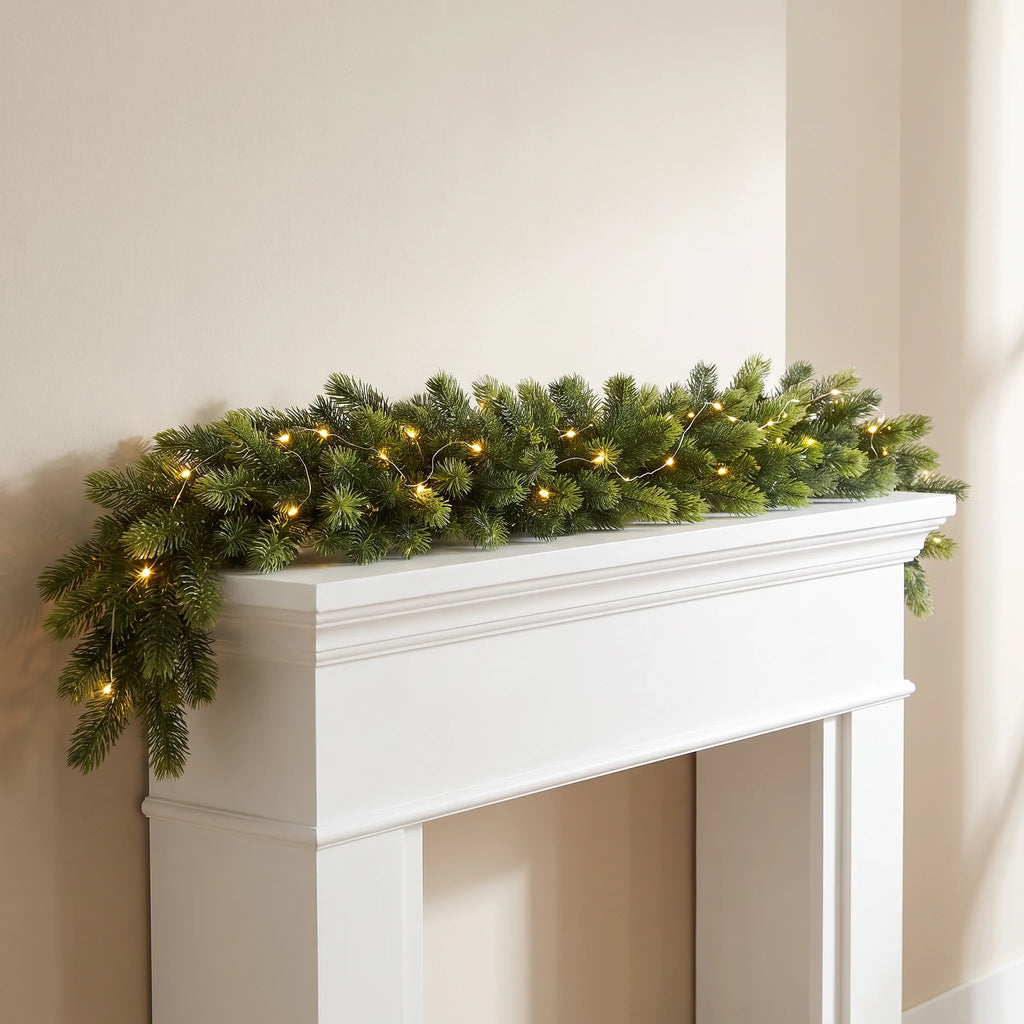 Pre-Lit Christmas Garland with Warm LED Lights for Stairs and Mantels - Image 1