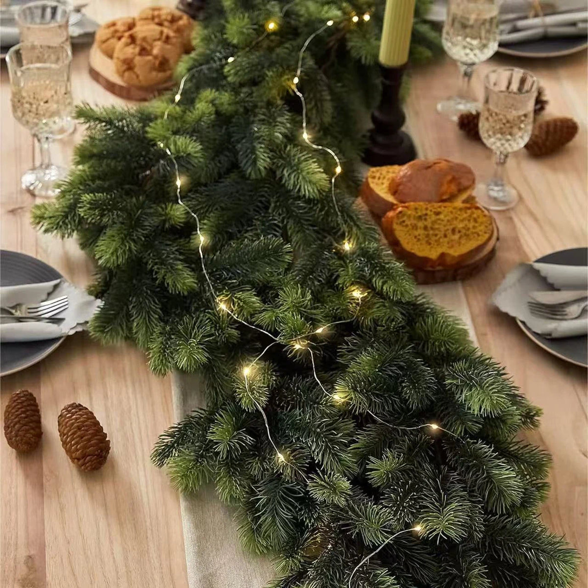 Pre-Lit Christmas Garland with Warm LED Lights for Stairs and Mantels - Image 6