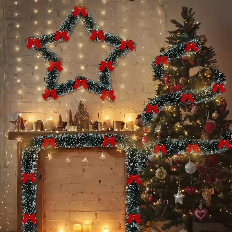 Pre-Lit Tinsel Garland with Frosted Tips Bows and Warm White LED Lights - Image 5