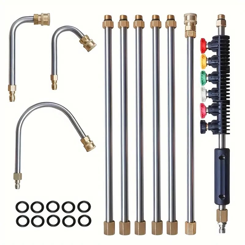 Pressure Washer Hose Extension Wand with Telescoping Brass Fittings and Five Color-Coded Nozzles - Image 1