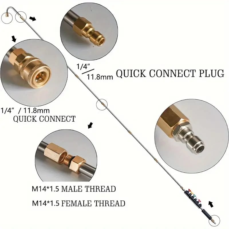 Pressure Washer Hose Extension Wand with Telescoping Brass Fittings and Five Color-Coded Nozzles - Image 4