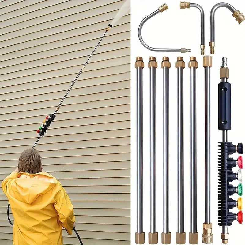 Pressure Washer Hose Extension Wand with Telescoping Brass Fittings and Five Color-Coded Nozzles - Image 5
