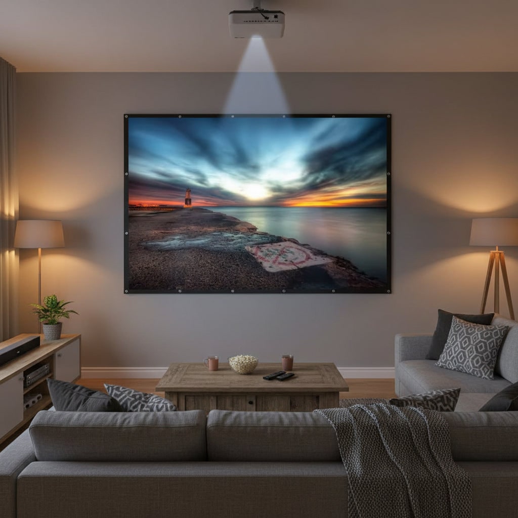 Projector Screen 120 Inch Home Theater Portable Foldable Fabric Wall Mount Hanging - Image 1