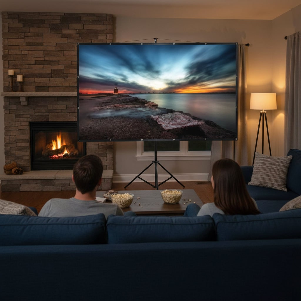 Projector Screen 120 Inch Home Theater Portable Foldable Fabric Wall Mount Hanging - Image 3