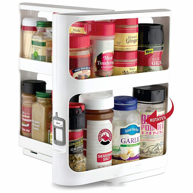Pull Out Spice Rack with Rotating Cabinet Shelves and Organizer Two-Tier Sliding - Image 2