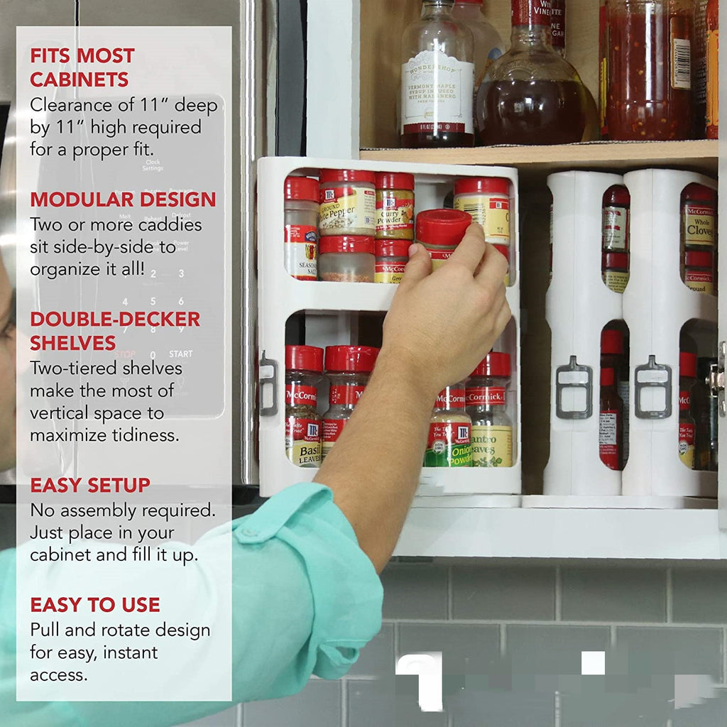 Pull Out Spice Rack with Rotating Cabinet Shelves and Organizer Two-Tier Sliding - Image 5