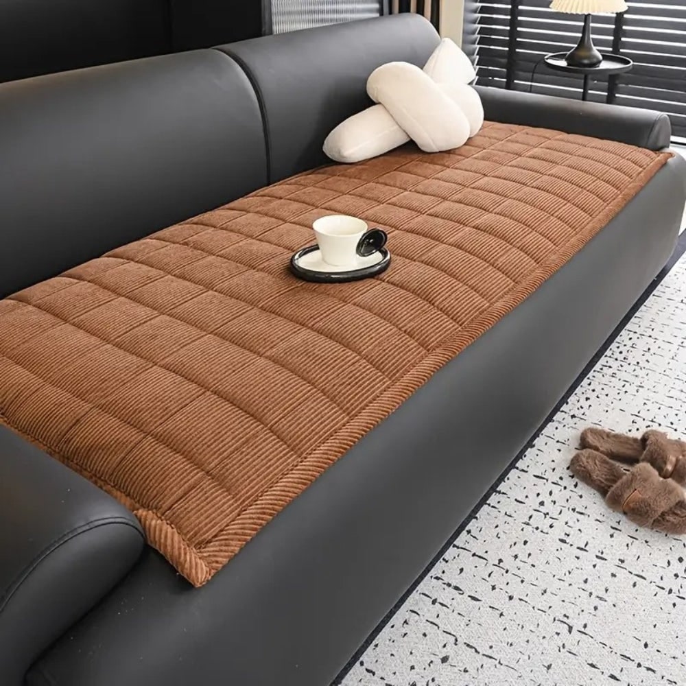 Quilted Corduroy Sofa Couch Cover with Padded Seat Protection - Image 1