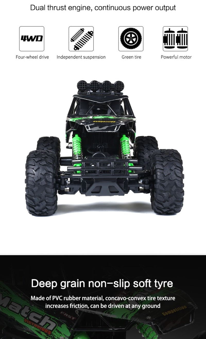 Rc Monster Truck with 4x4 Rock Crawler Off-Road Drive and Shock Suspension - Image 10