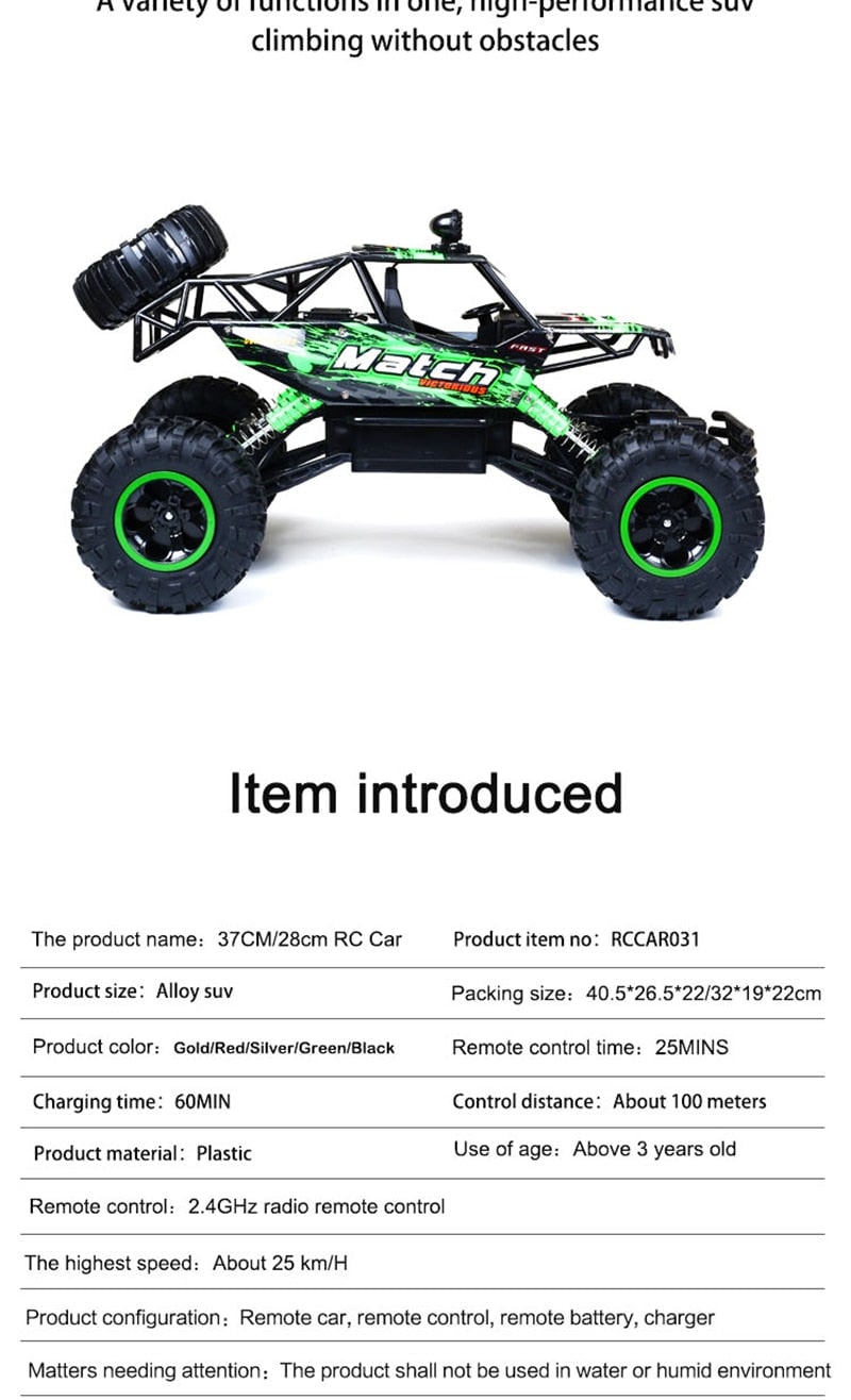 Rc Monster Truck with 4x4 Rock Crawler Off-Road Drive and Shock Suspension - Image 5