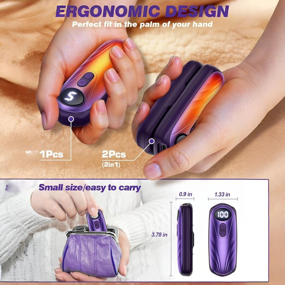 Rechargeable Hand Warmers with LED Display Portable Pocket Electric Heater Set with 5 Heat Levels - Image 20