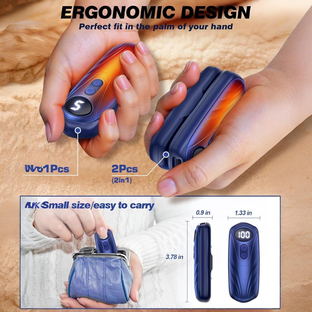 Rechargeable Hand Warmers with LED Display Portable Pocket Electric Heater Set with 5 Heat Levels - Image 30