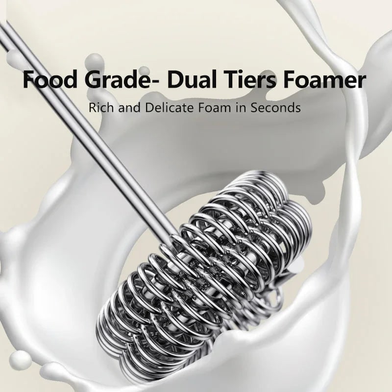 Rechargeable Handheld Milk Frother with Double-Spring Whisk and Three Speed Settings Foam Maker - Image 2