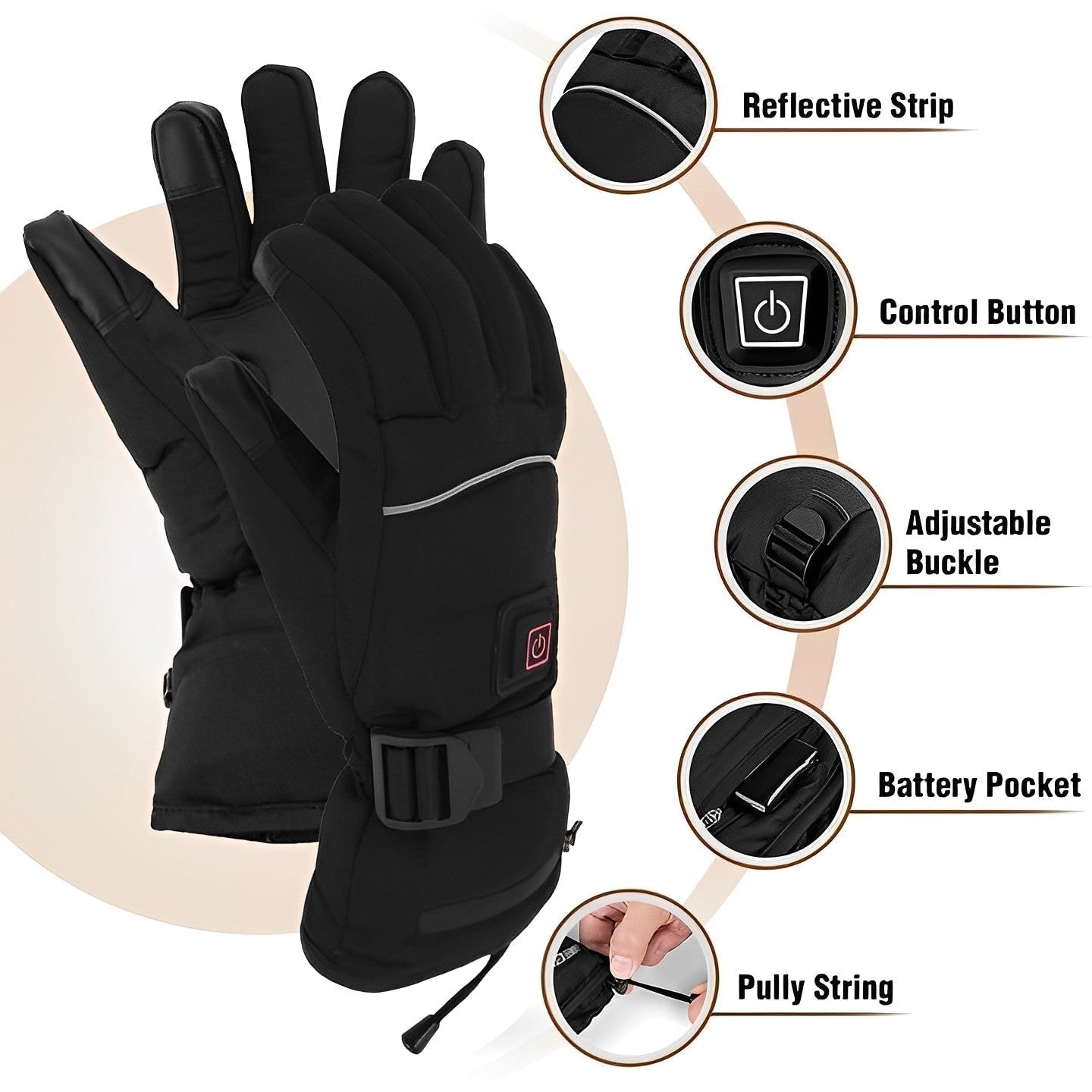 Rechargeable Heated Gloves with Touchscreen Fingertips Waterproof Design and Three Heat Settings - Image 5