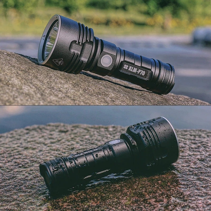 Rechargeable LED Flashlight Torch with High Lumen Output Aluminum Alloy Body and Grooved Grip Handle - Image 10