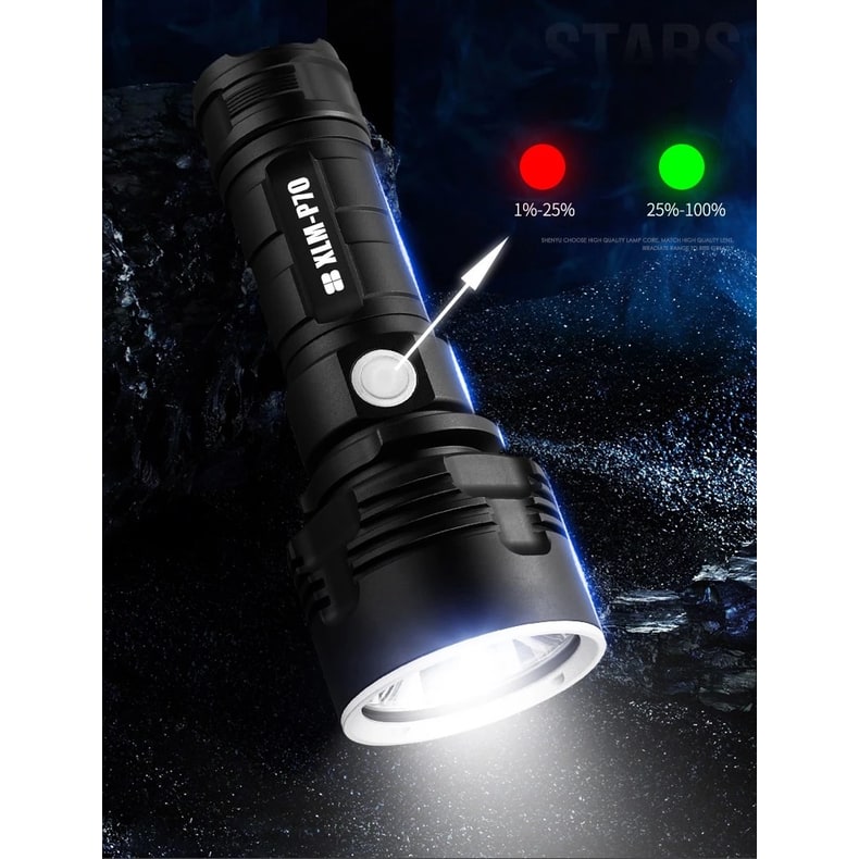 Rechargeable LED Flashlight Torch with High Lumen Output Aluminum Alloy Body and Grooved Grip Handle - Image 4