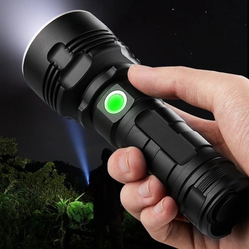 Rechargeable LED Flashlight Torch with High Lumen Output Aluminum Alloy Body and Grooved Grip Handle - Image 5