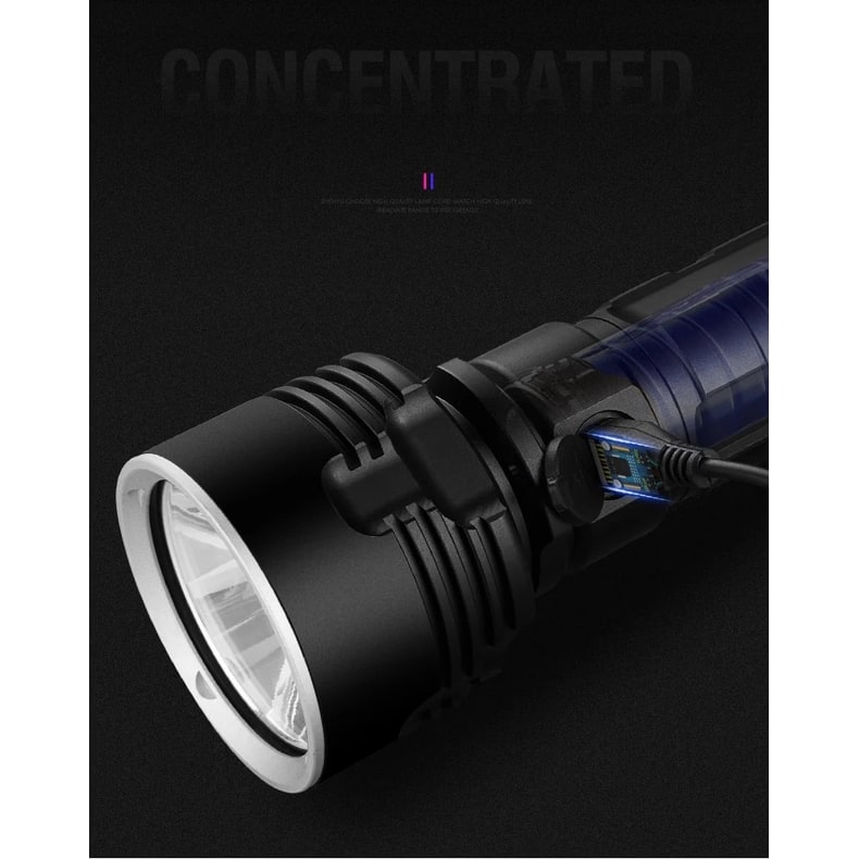 Rechargeable LED Flashlight Torch with High Lumen Output Aluminum Alloy Body and Grooved Grip Handle - Image 7