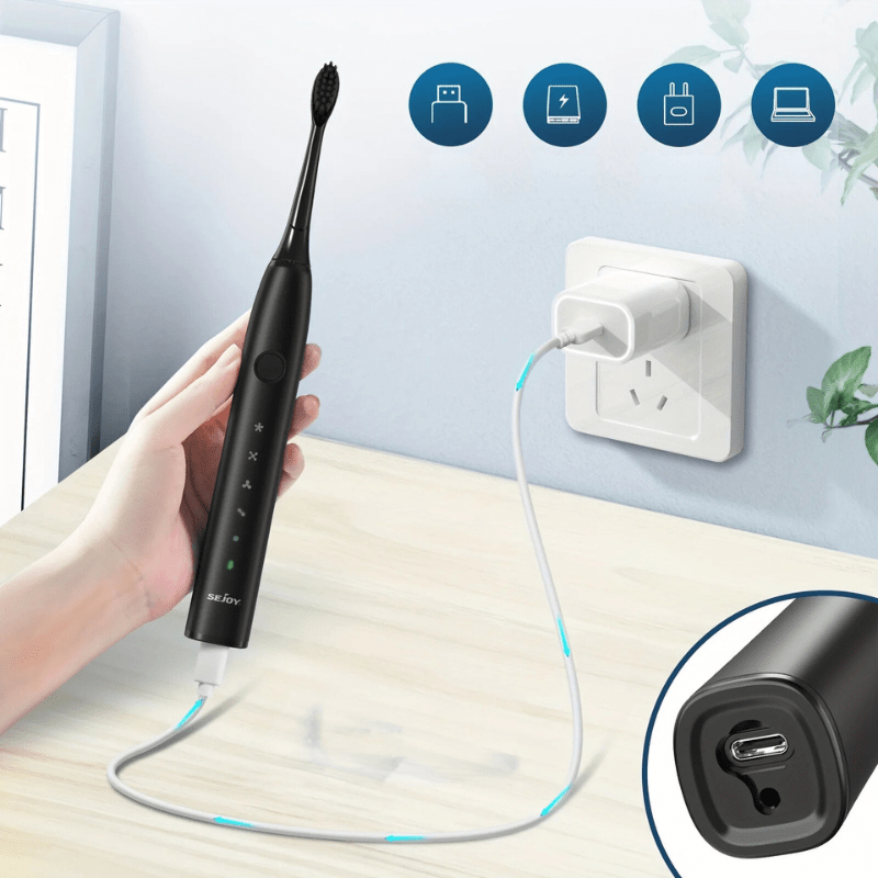 Rechargeable Ultrasonic Electric Toothbrush Portable USB LED Replacement Heads Travel Case - Image 4