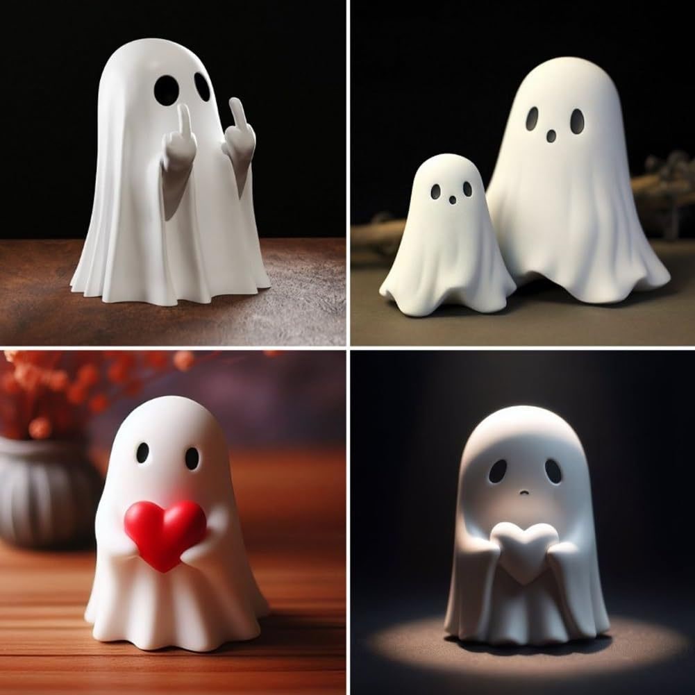 Resin Ghost Figurine Decor with Standing Base for Halloween Home Shelf Decorations Statue - Image 3