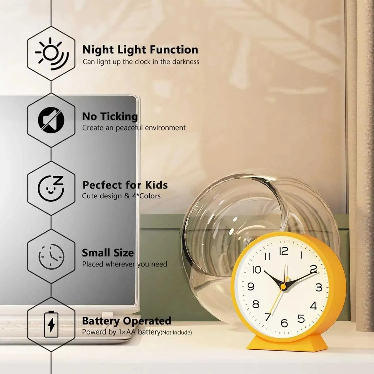 Retro Analog Alarm Clock with Silent Quartz Movement and Backlight - Image 6