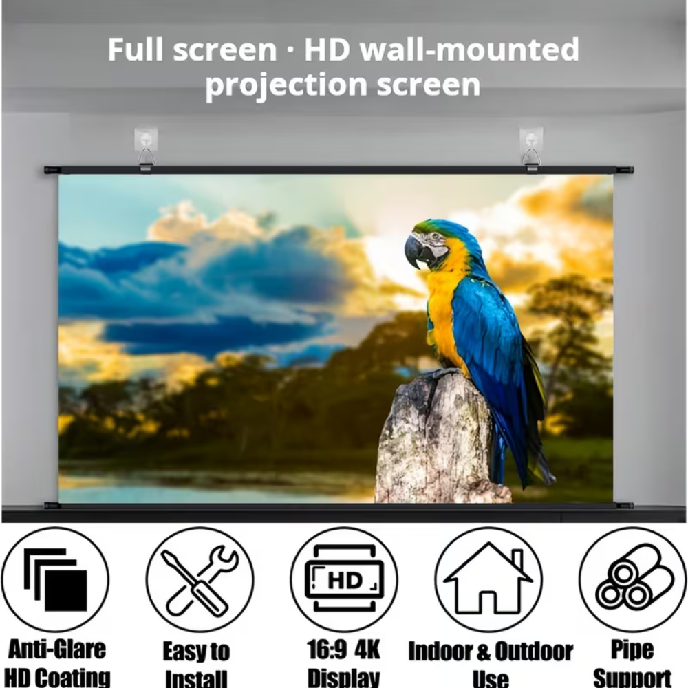 Roll Up Projector Screen Support Bars Wall Mounted Hanging Metal Loops Grey - Image 5